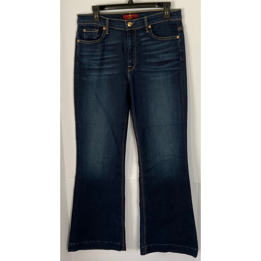 7 For All Mankind Ginger Wide Leg Jeans Dark Wash Indigo High Rise Size 31